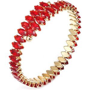 Gold Red Rhinestone Cuff Bracelet Cubic Zirconia Tennis Bracelets for Women